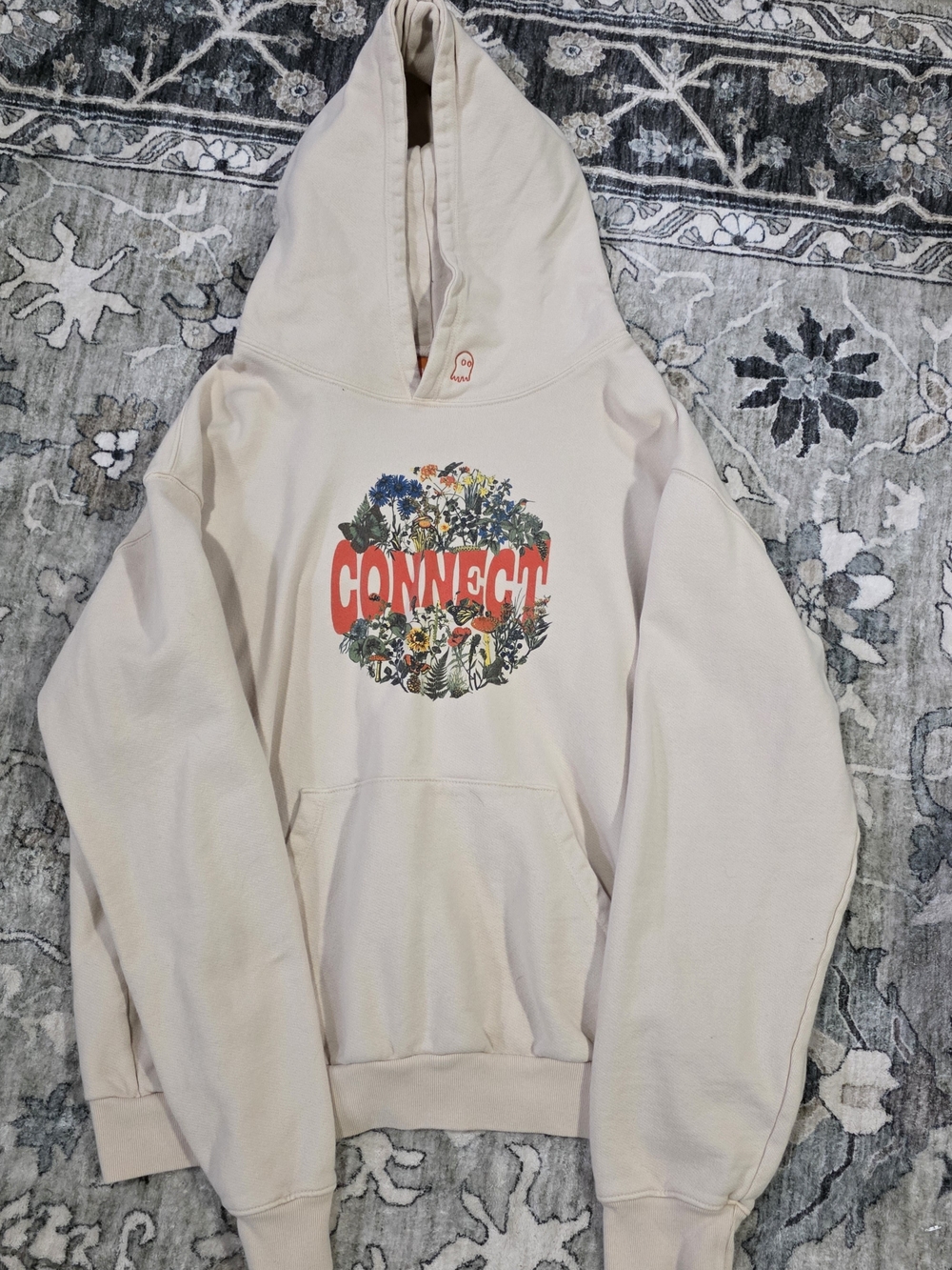 LONELY GHOST Cream Hoodie with Red CONNECT Floral Graphic